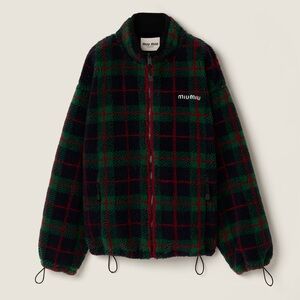Miu Miu Checked Plaid Teddy Fleece Sweatshirt Jacket Coat~36,S,M